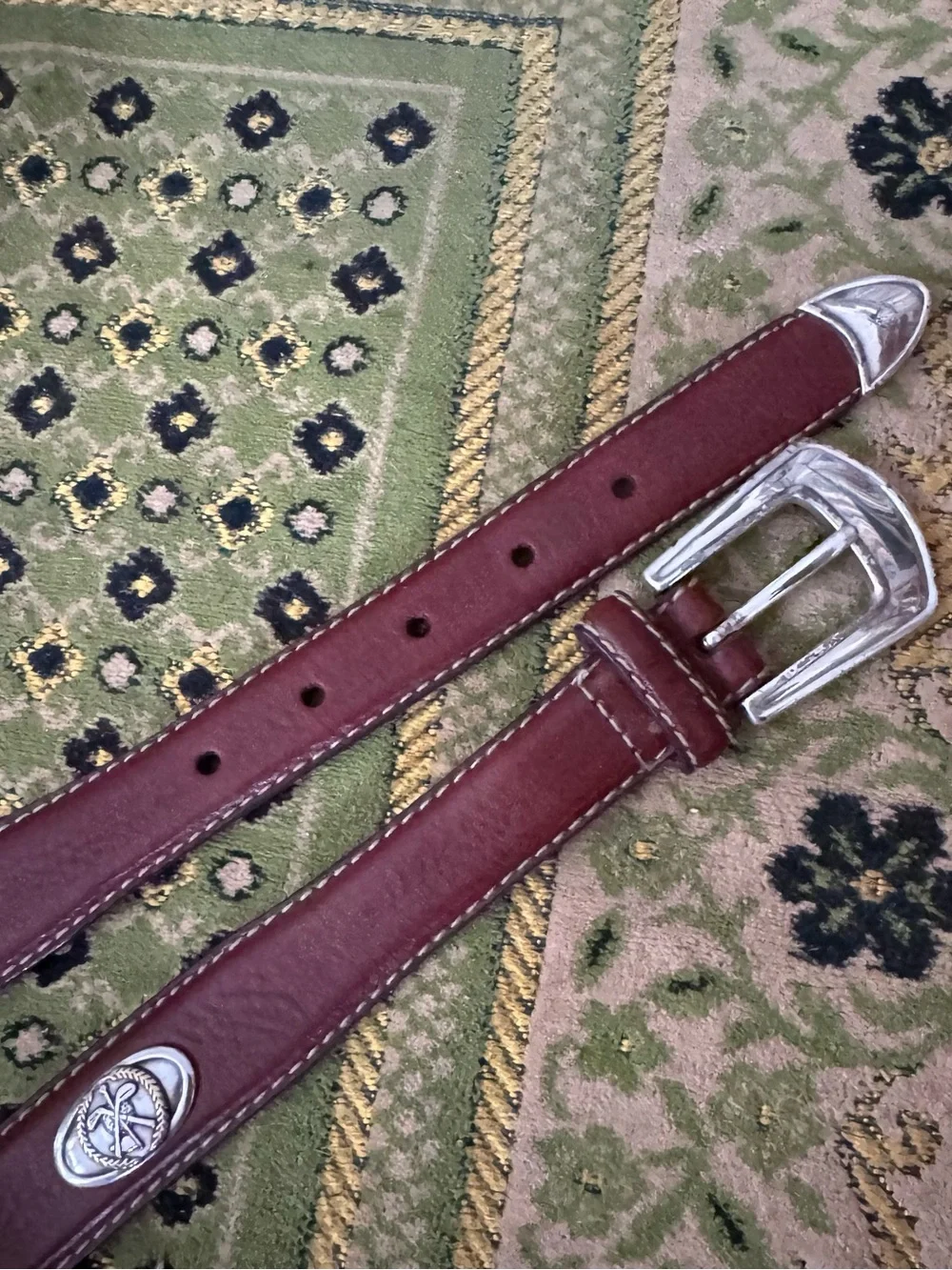 Fossil Austin Belt concho vintage brown leather silver buckle western size 36”